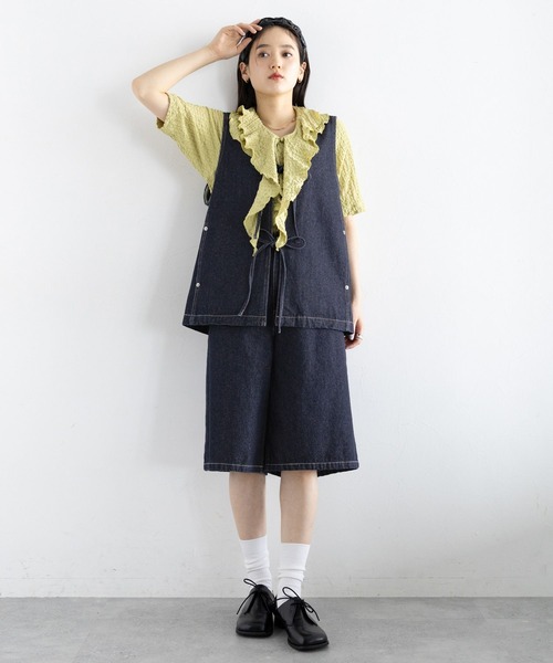 RAGEBLUE（レイジブルー）の「＜セットアップ対応＞ステッチデザイン/デニムハーフパンツ（デニムパンツ・レディース・ネイビー/ブラック・FREE）」の11枚目の写真