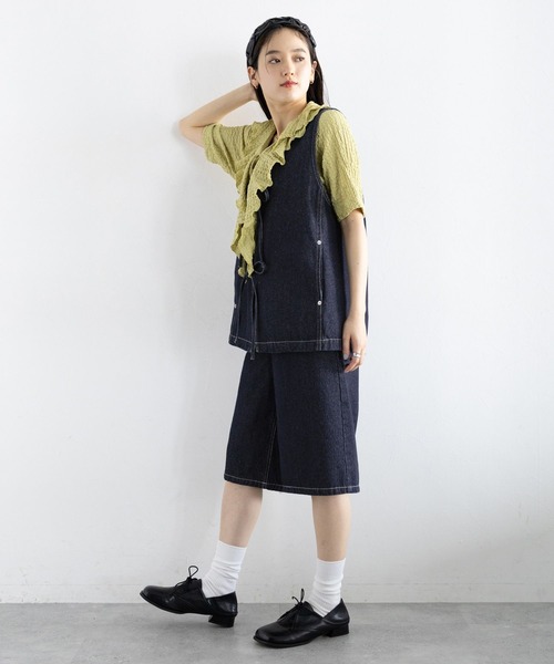 RAGEBLUE（レイジブルー）の「＜セットアップ対応＞ステッチデザイン/デニムハーフパンツ（デニムパンツ・レディース・ネイビー/ブラック・FREE）」の12枚目の写真