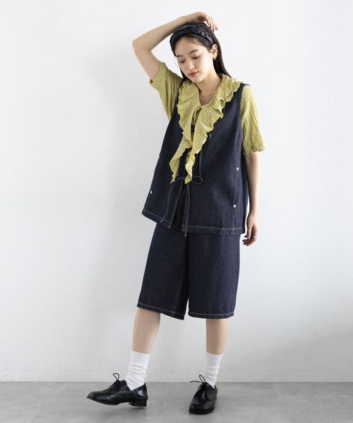 RAGEBLUE（レイジブルー）の「＜セットアップ対応＞ステッチデザイン/デニムハーフパンツ（デニムパンツ・レディース・ネイビー/ブラック・FREE）」の13枚目の写真