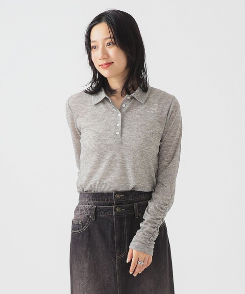 B:MING by BEAMS（ビーミングバイビームス）の「シアー ポロ ロングスリーブ Tシャツ（ポロシャツ・レディース・グレー/ダークブラウン/ブラウン系その他・ONE SIZE）」の2枚目の写真
