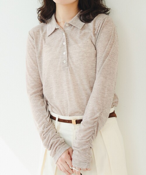 B:MING by BEAMS（ビーミングバイビームス）の「シアー ポロ ロングスリーブ Tシャツ（ポロシャツ・レディース・グレー/ダークブラウン/ブラウン系その他・ONE SIZE）」の4枚目の写真