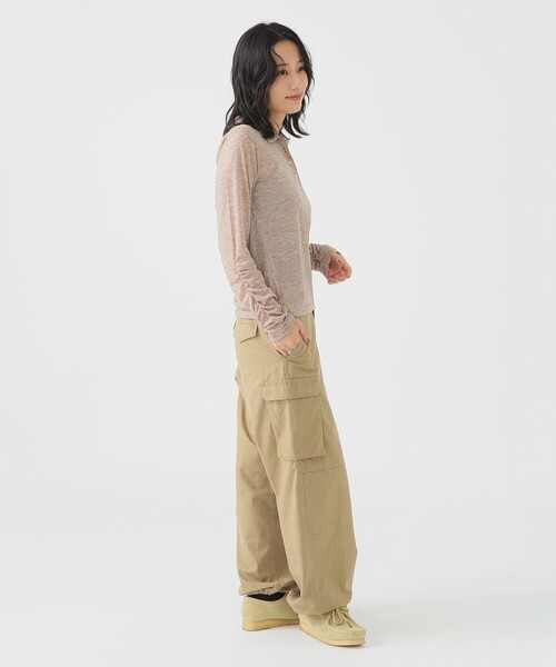 B:MING by BEAMS（ビーミングバイビームス）の「シアー ポロ ロングスリーブ Tシャツ（ポロシャツ・レディース・グレー/ダークブラウン/ブラウン系その他・ONE SIZE）」の6枚目の写真