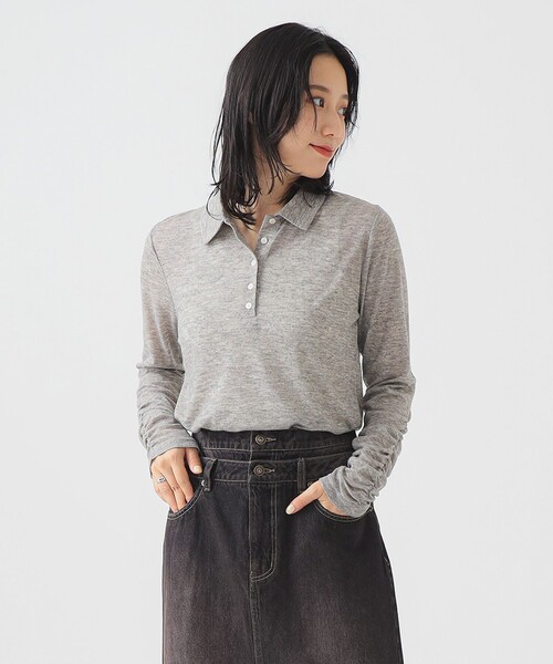 B:MING by BEAMS（ビーミングバイビームス）の「シアー ポロ ロングスリーブ Tシャツ（ポロシャツ・レディース・グレー/ダークブラウン/ブラウン系その他・ONE SIZE）」の17枚目の写真