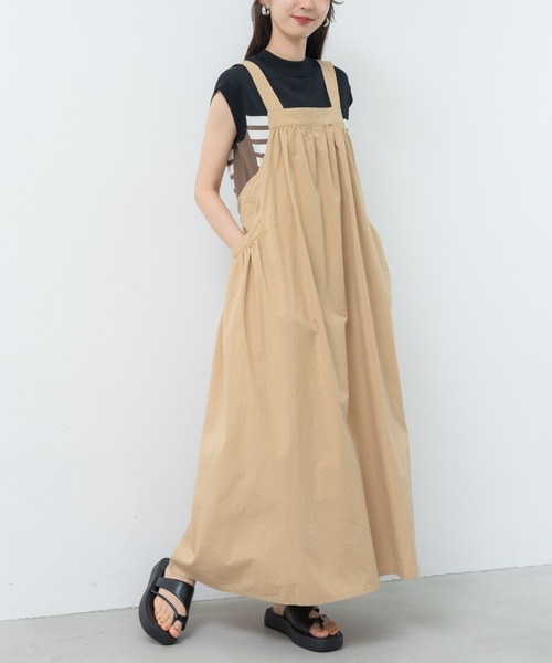 refinedworks（リファインドワークス）の「【refinedworks】ゆるっと可愛い サロペスカート！（サロペット/オーバーオール・レディース・ベージュ/ブラック・FREE）」の2枚目の写真