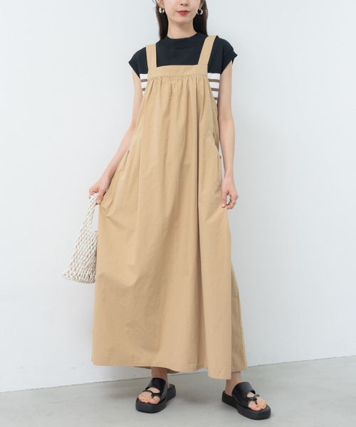 refinedworks（リファインドワークス）の「【refinedworks】ゆるっと可愛い サロペスカート！（サロペット/オーバーオール・レディース・ベージュ/ブラック・FREE）」の3枚目の写真