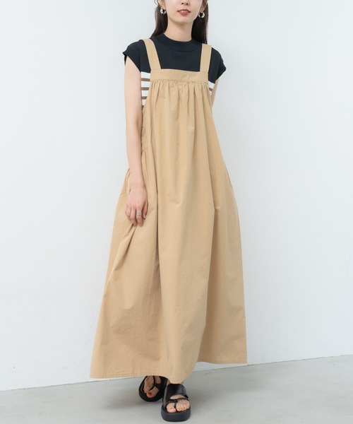 refinedworks（リファインドワークス）の「【refinedworks】ゆるっと可愛い サロペスカート！（サロペット/オーバーオール・レディース・ベージュ/ブラック・FREE）」の4枚目の写真