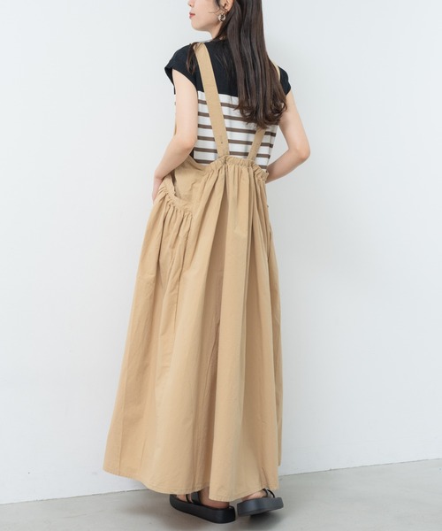 refinedworks（リファインドワークス）の「【refinedworks】ゆるっと可愛い サロペスカート！（サロペット/オーバーオール・レディース・ベージュ/ブラック・FREE）」の6枚目の写真