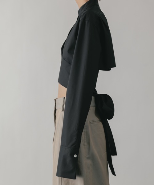 CINOH（チノ）の「SUPIMA C/PE/PU SHORT SHIRT（シャツ/ブラウス・レディース・ブラック・36）」の7枚目の写真