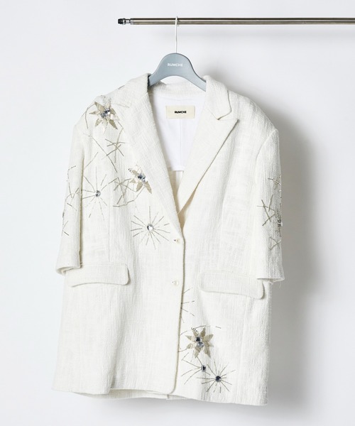 RUMCHE(ラムシェ)の「Beads Embroidery Tweed Jacket / ビーズエンブロイダリーツイードジャケット(テーラードジャケット・レディース・ホワイト・FREE)」の2枚目の写真