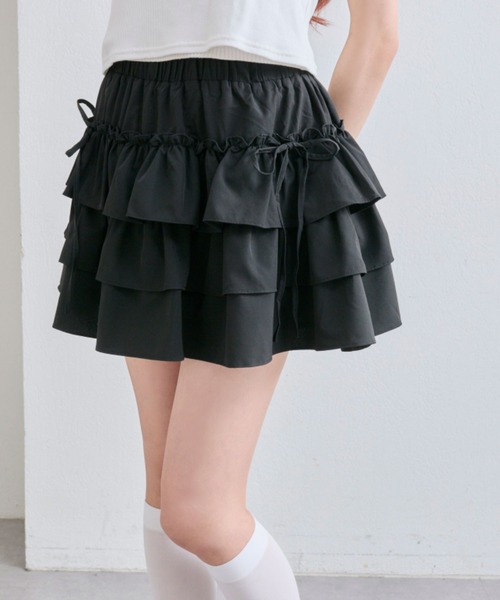 OLIVE des OLIVE（オリーブデオリーブ）の「リボン付きぷりぷりミニスカート（スカート・レディース・ブラック/ブラウン/オフホワイト・FREE）」の3枚目の写真