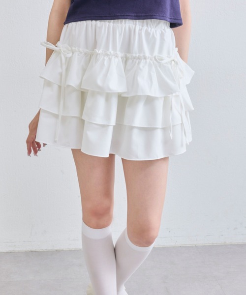 OLIVE des OLIVE（オリーブデオリーブ）の「リボン付きぷりぷりミニスカート（スカート・レディース・ブラック/ブラウン/オフホワイト・FREE）」の4枚目の写真