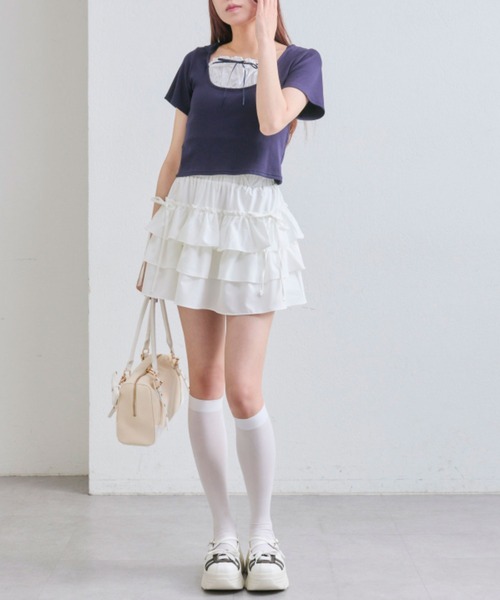 OLIVE des OLIVE（オリーブデオリーブ）の「リボン付きぷりぷりミニスカート（スカート・レディース・ブラック/ブラウン/オフホワイト・FREE）」の8枚目の写真