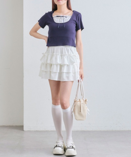 OLIVE des OLIVE（オリーブデオリーブ）の「リボン付きぷりぷりミニスカート（スカート・レディース・ブラック/ブラウン/オフホワイト・FREE）」の9枚目の写真