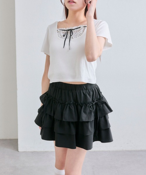 OLIVE des OLIVE（オリーブデオリーブ）の「リボン付きぷりぷりミニスカート（スカート・レディース・ブラック/ブラウン/オフホワイト・FREE）」の17枚目の写真