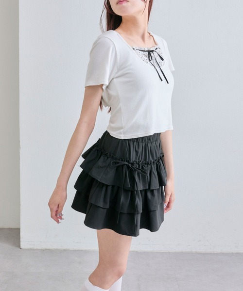 OLIVE des OLIVE（オリーブデオリーブ）の「リボン付きぷりぷりミニスカート（スカート・レディース・ブラック/ブラウン/オフホワイト・FREE）」の18枚目の写真