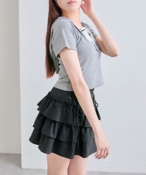 OLIVE des OLIVE（オリーブデオリーブ）の「リボン付きぷりぷりミニスカート（スカート・レディース・ブラック/ブラウン/オフホワイト・FREE）」の20枚目の写真