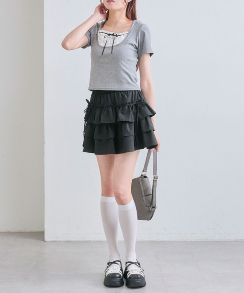 OLIVE des OLIVE（オリーブデオリーブ）の「リボン付きぷりぷりミニスカート（スカート・レディース・ブラック/ブラウン/オフホワイト・FREE）」の21枚目の写真