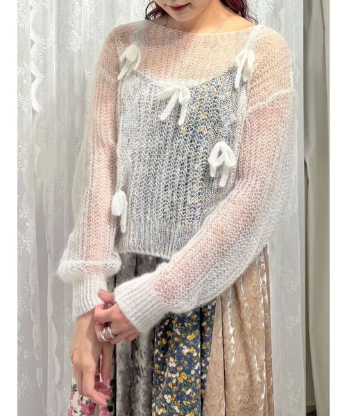 merry jenny（メリージェニー）の「透かし編みリボンニット（ニット/セーター・レディース・アイボリー/グレー/ピンク・FREE）」の6枚目の写真