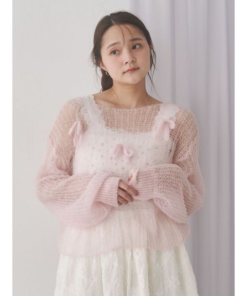 merry jenny（メリージェニー）の「透かし編みリボンニット（ニット/セーター・レディース・アイボリー/グレー/ピンク・FREE）」の12枚目の写真