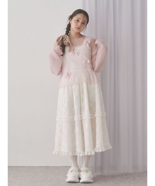 merry jenny（メリージェニー）の「透かし編みリボンニット（ニット/セーター・レディース・アイボリー/グレー/ピンク・FREE）」の15枚目の写真