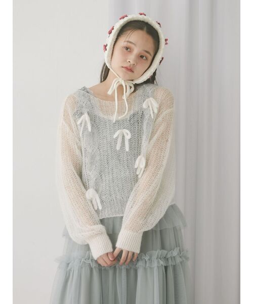 merry jenny（メリージェニー）の「透かし編みリボンニット（ニット/セーター・レディース・アイボリー/グレー/ピンク・FREE）」の16枚目の写真