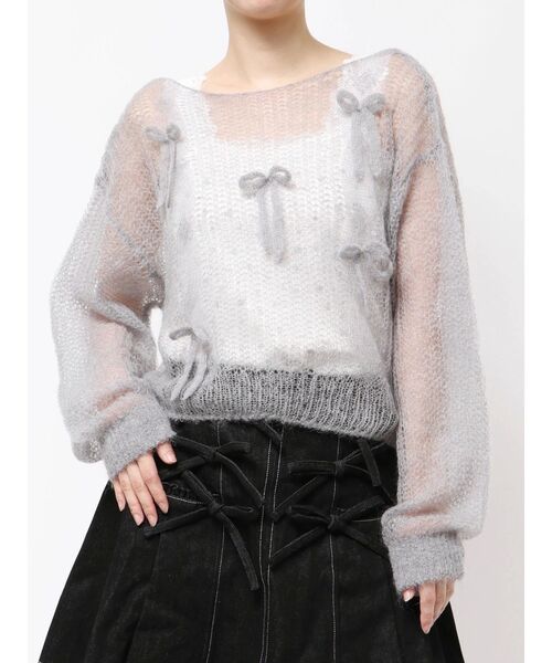 merry jenny（メリージェニー）の「透かし編みリボンニット（ニット/セーター・レディース・アイボリー/グレー/ピンク・FREE）」の3枚目の写真