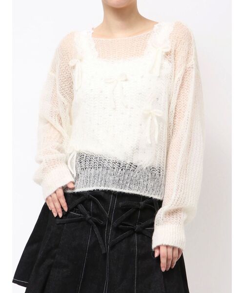 merry jenny（メリージェニー）の「透かし編みリボンニット（ニット/セーター・レディース・アイボリー/グレー/ピンク・FREE）」の2枚目の写真