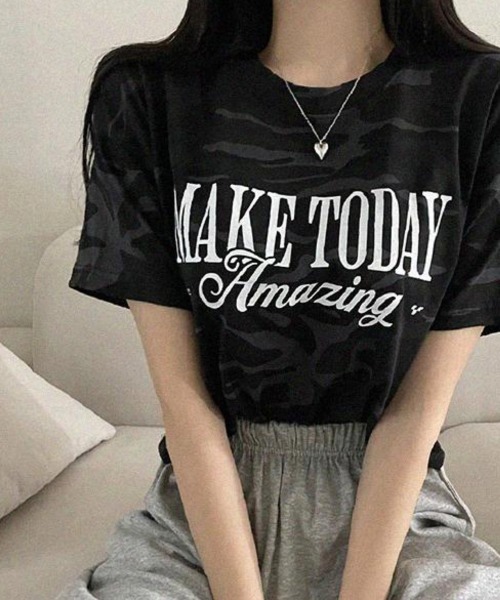 NANAHACHI(ナナハチ)の「カモフラ クロップド 半袖Tシャツ(Tシャツ/カットソー・レディース・カーキ/チャコールグレー・FREE)」の5枚目の写真