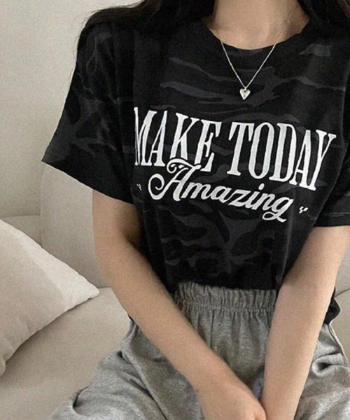 NANAHACHI(ナナハチ)の「カモフラ クロップド 半袖Tシャツ(Tシャツ/カットソー・レディース・カーキ/チャコールグレー・FREE)」の9枚目の写真