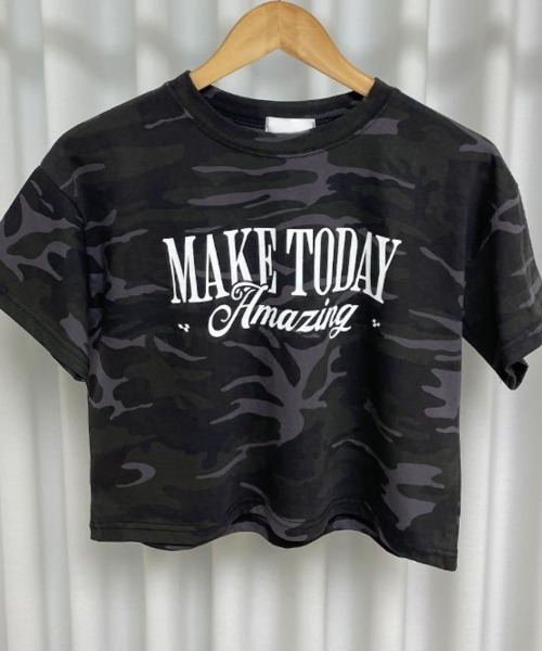 NANAHACHI(ナナハチ)の「カモフラ クロップド 半袖Tシャツ(Tシャツ/カットソー・レディース・カーキ/チャコールグレー・FREE)」の10枚目の写真