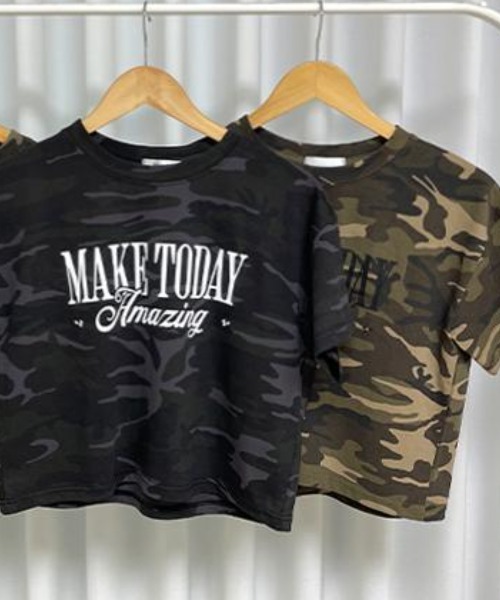 NANAHACHI(ナナハチ)の「カモフラ クロップド 半袖Tシャツ(Tシャツ/カットソー・レディース・カーキ/チャコールグレー・FREE)」の11枚目の写真