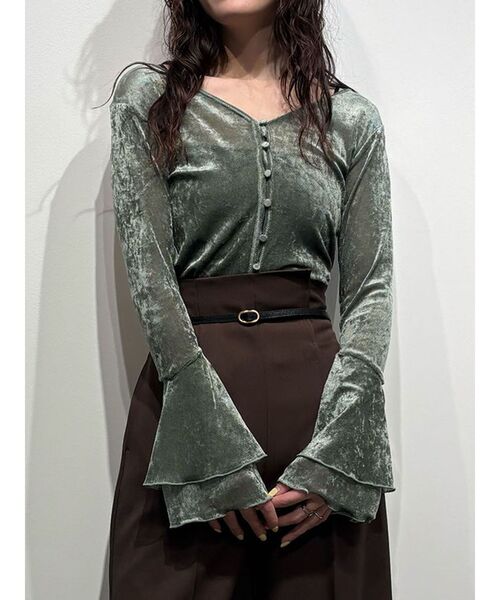 LAGUNAMOON（ラグナムーン）の「2WAYシアーメッシュベロアトップス（Tシャツ/カットソー・レディース・アイボリー/ブラック/グリーン/ブラウン・FREE）」の4枚目の写真