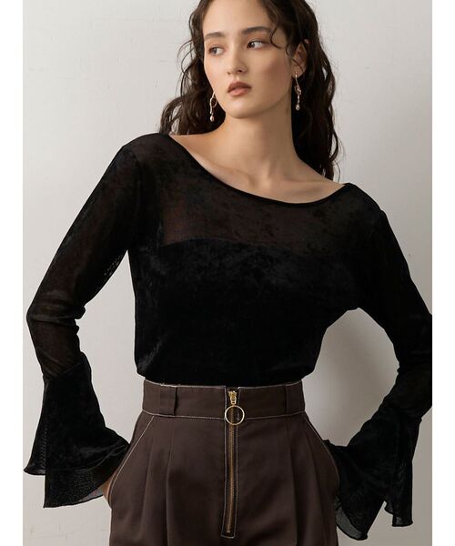 LAGUNAMOON（ラグナムーン）の「2WAYシアーメッシュベロアトップス（Tシャツ/カットソー・レディース・アイボリー/ブラック/グリーン/ブラウン・FREE）」の3枚目の写真