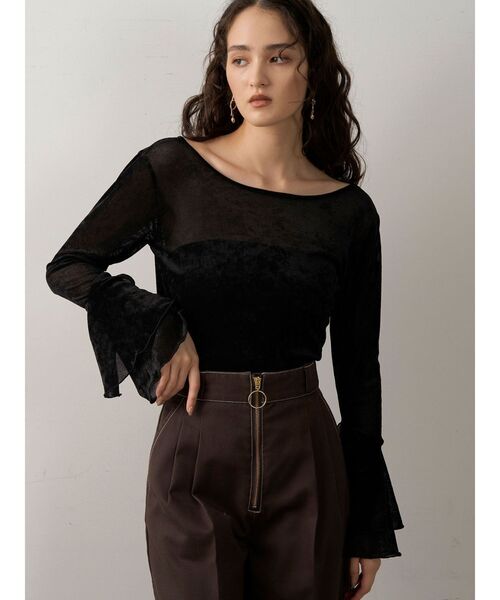 LAGUNAMOON（ラグナムーン）の「2WAYシアーメッシュベロアトップス（Tシャツ/カットソー・レディース・アイボリー/ブラック/グリーン/ブラウン・FREE）」の7枚目の写真