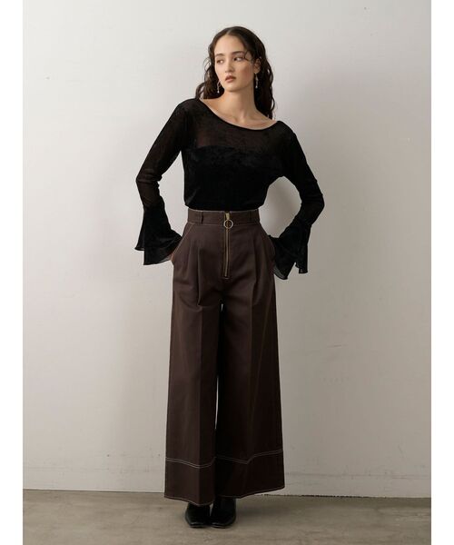 LAGUNAMOON（ラグナムーン）の「2WAYシアーメッシュベロアトップス（Tシャツ/カットソー・レディース・アイボリー/ブラック/グリーン/ブラウン・FREE）」の8枚目の写真