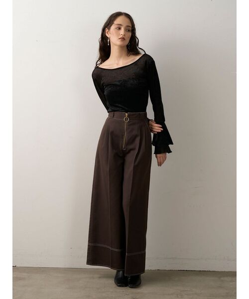 LAGUNAMOON（ラグナムーン）の「2WAYシアーメッシュベロアトップス（Tシャツ/カットソー・レディース・アイボリー/ブラック/グリーン/ブラウン・FREE）」の9枚目の写真