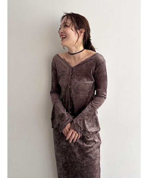 LAGUNAMOON（ラグナムーン）の「2WAYシアーメッシュベロアトップス（Tシャツ/カットソー・レディース・アイボリー/ブラック/グリーン/ブラウン・FREE）」の14枚目の写真