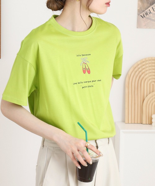 BRODIAEA(ブローディア)の「BRODIAEA バレエシューズ半袖Tシャツ(Tシャツ/カットソー・レディース・ライム/ベージュ/オフホワイト/ネイビー・40)」の3枚目の写真