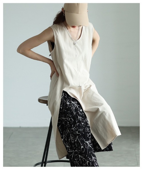 Sawa a la mode(サワアラモード)の「ノースリーブコットンチュニック(チュニック・レディース・ベージュ/ブラック・FREE)」の18枚目の写真