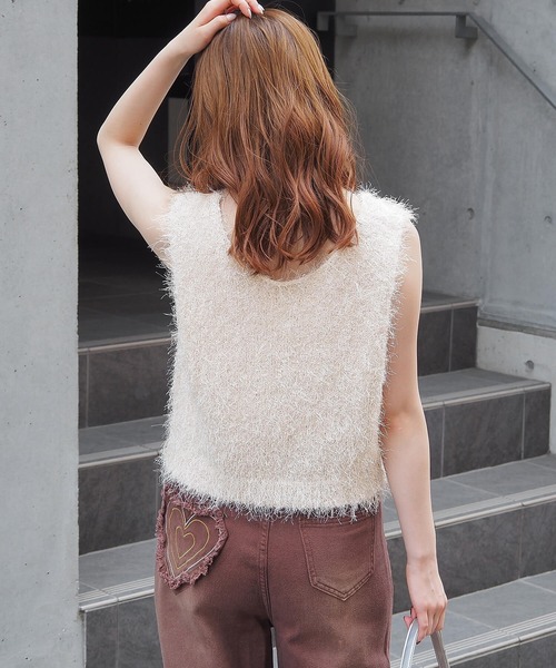 tiptop（ティップトップ）の「ラメフェザー2wayベスト（ベスト・レディース・グレー/チャコールグレー/アイボリー・FREE）」の6枚目の写真