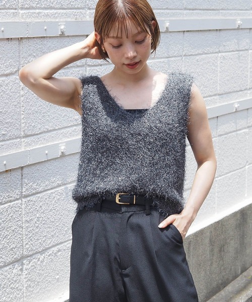 tiptop（ティップトップ）の「ラメフェザー2wayベスト（ベスト・レディース・グレー/チャコールグレー/アイボリー・FREE）」の13枚目の写真