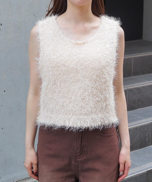 tiptop（ティップトップ）の「ラメフェザー2wayベスト（ベスト・レディース・グレー/チャコールグレー/アイボリー・FREE）」の8枚目の写真