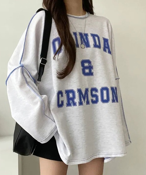 Asterellivi（アステレリビ）の「前プリントビックシルエットロングTシャツ　カットソー（Tシャツ/カットソー・レディース・グリーン/ライトグレー/ブラック・FREE）」の4枚目の写真