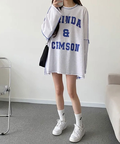 Asterellivi（アステレリビ）の「前プリントビックシルエットロングTシャツ　カットソー（Tシャツ/カットソー・レディース・グリーン/ライトグレー/ブラック・FREE）」の17枚目の写真