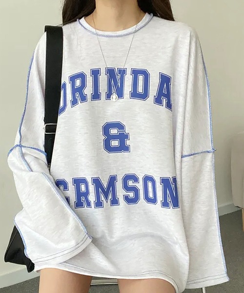 Asterellivi（アステレリビ）の「前プリントビックシルエットロングTシャツ　カットソー（Tシャツ/カットソー・レディース・グリーン/ライトグレー/ブラック・FREE）」の18枚目の写真