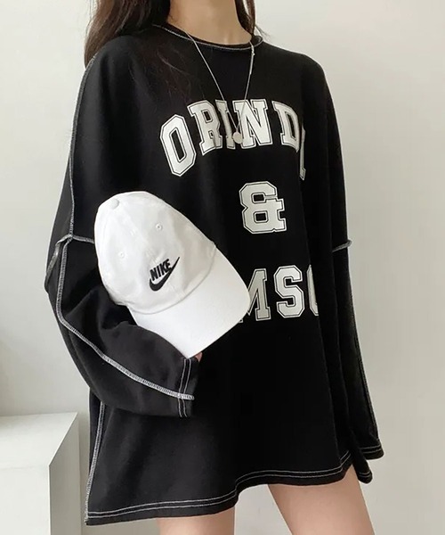 Asterellivi（アステレリビ）の「前プリントビックシルエットロングTシャツ　カットソー（Tシャツ/カットソー・レディース・グリーン/ライトグレー/ブラック・FREE）」の22枚目の写真