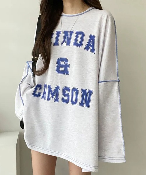 Asterellivi（アステレリビ）の「前プリントビックシルエットロングTシャツ　カットソー（Tシャツ/カットソー・レディース・グリーン/ライトグレー/ブラック・FREE）」の5枚目の写真