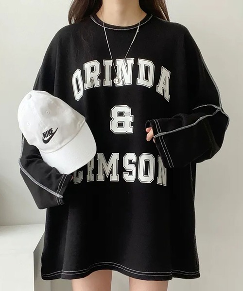 Asterellivi（アステレリビ）の「前プリントビックシルエットロングTシャツ　カットソー（Tシャツ/カットソー・レディース・グリーン/ライトグレー/ブラック・FREE）」の8枚目の写真