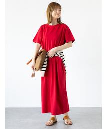 【未使用品】45R 赤 カットソーワンピース 半袖 事務服 ワンピース レディース 制服 nuovo 秋冬 春 FOLK 半袖