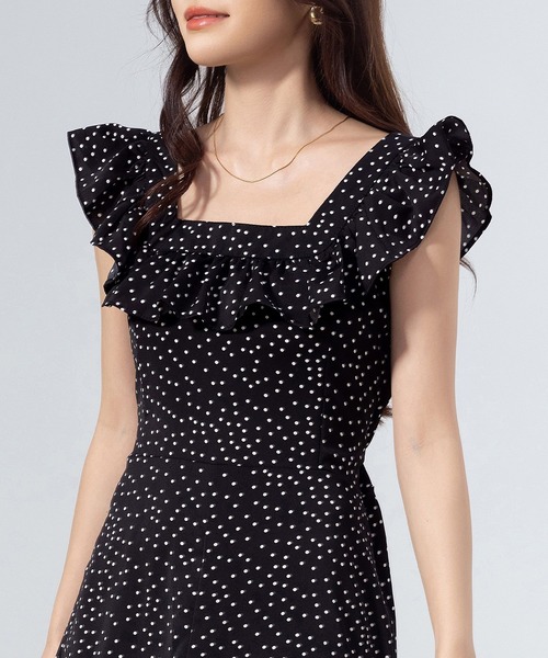 DAY CLOSET(デイ クローゼット)の「レディース 前後2WAY小粒柄ワンショルロングワンピース(ワンピース・レディース・ブラック系その他/ドット・M/L/XL/S)」の11枚目の写真